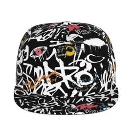 JHAKEDB Graffiti Art Baseball Cap,Funny Print Adjustable Flat Bill Brim Cap Hip Hop Hat Baseball Cap for Men Women