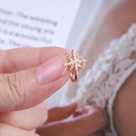 Inateannal Boho Crystal North Star Nose Ring Cz Northstar Nose Ring Cuff Gold Fake Septum Nose Ring U Shape Clip on Nose Ring Bendable Tiny Star Nose Ring Stud Jewelry Women and Girls Gif