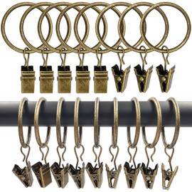 LLPJS 100 Pack Curtain Rings with Clips, Curtain Clip Rings Hooks, Bow Hanger Clips for Hanging Drapery Drapes Bows, Ring 1.26 inch Interior Diameter, Fits up to 1" Rod, Bronze