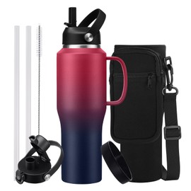 Insulated Water Bottle 32 OZ Tumbler - with Straw & Pop-up Spout Lid, Keep Cold-48H Hot-12H, Stainless-Steel Coffee Tumblers with handle for Women Men, Metal Flask Water Bottle Fits in Cup Holder