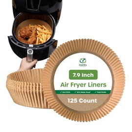 [125 Count] 7.9 Inch Disposable Round Air Fryer Liners, Non-Stick Parchment Paper Liners, Waterproof, Oil Resistance - Kraft