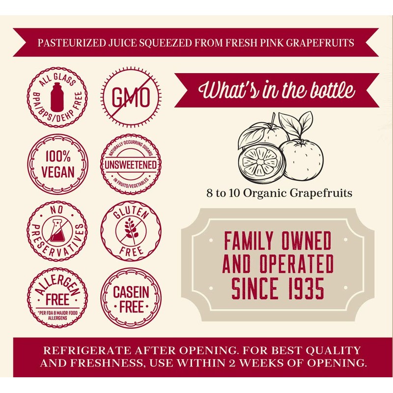 Lakewood Organic PURE Pink Grapefruit Juice, 32-Ounce Bottles (Pack of