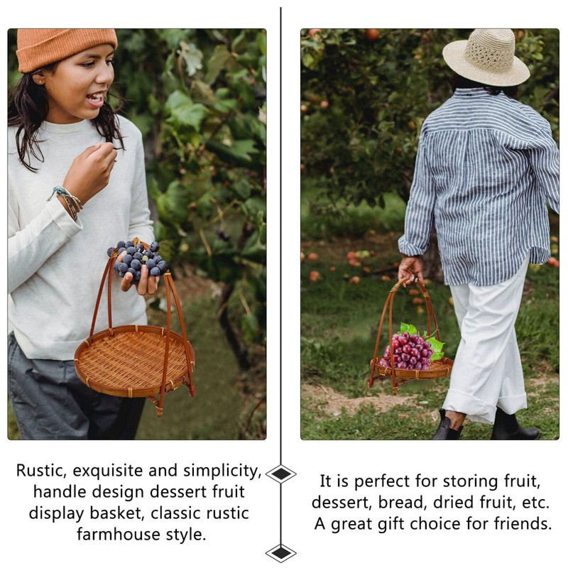 Cabilock Bamboo Easter Basket with Handles Woven Basket for Fruit