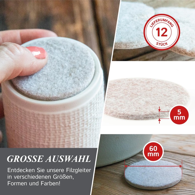 2-1/2 Inch Diameter Heavy Duty Felt Pads - Tan, 12