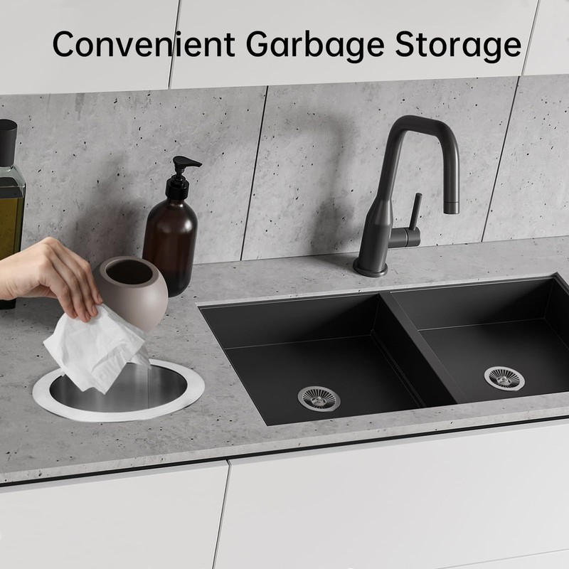 Countertop Trash Can, Drop-in Trash Chute Stainless Steel Round Countertop