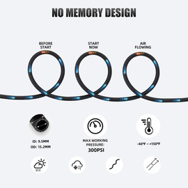 SANFU Hybrid Air Hose 3/8”ID x 50FT, 300PSI Durable, Lightweight, With 1/4” Universal Aluminum 3IN1 Coupler and Plug, Bend Restrictors, Black(50’)