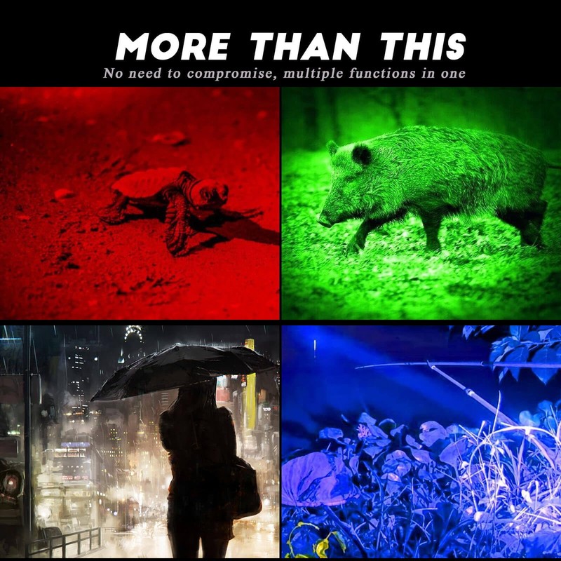 METII Multicolor Flashlight Rechargeable, Red, Green, Blue & White Light