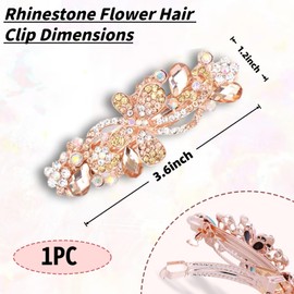 Rhinestone Flower Metal French Hair Clips, Pretty Hair Clips for Women Sparkling Hair Accessory, Decorative Adornment Crafted Exclusively for Women Brides (Gold)