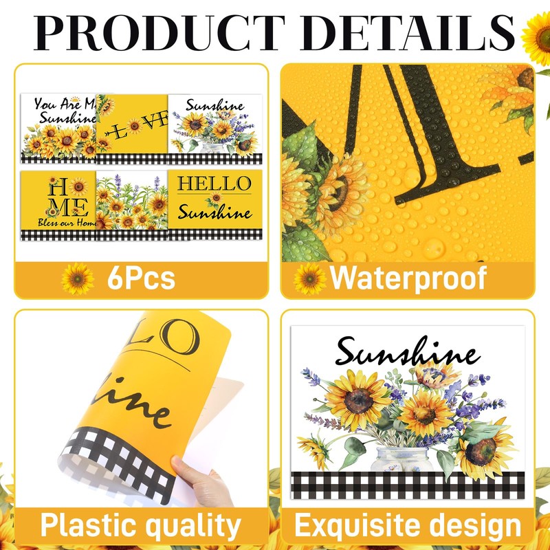 Sunflower Placemats Set of 6 Summer Table Mats Washable Square