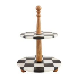 Mud Pie Checkered Marble Tiered Server; 16" x 12" dia