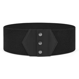 WHIPPY Women Wide Elastic Belts for Dress Snap-Button Stretch Corset Belt Ladies Stretchy Waistband Black Silver Buckle L