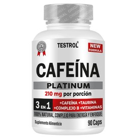 Testrol  Cafena Platinum 210 mg  Frmula con Taurina, Magnesio y Complejo B  Apoyo a Energa y Desempeo Fsico y Mental  90 Cpsulas                      