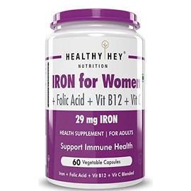 Generic Iron Supplement for Women -100% Chelated - with Vitamin B12, Folic Acid & Vitamin C for High Absorption (60 Veg Capsules)