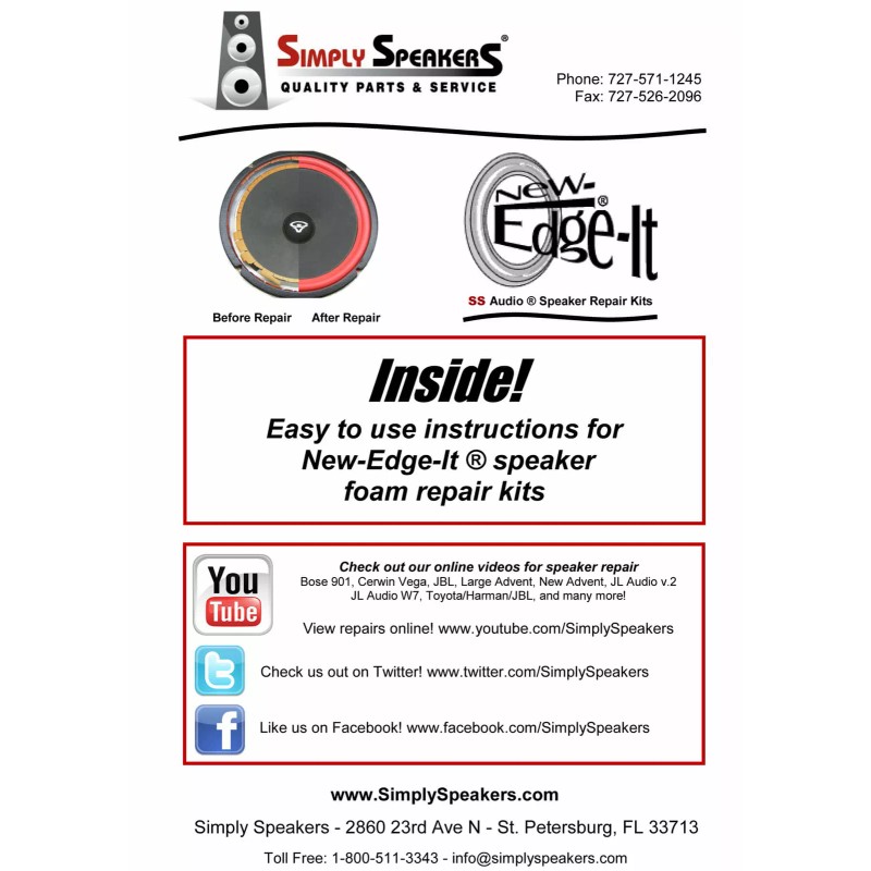 For Sony Sony SA-W551, SA-W741, SS-2003, 8" Woofer Foam Edge