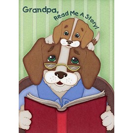 Designer Greetings Dog and Puppy Reading a Book Juvenile/Kids Father's Day Card for Grandpa