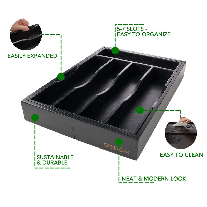 oridom Expandable Bamboo Kitchen Drawer Organizer for Cutlery and Utensils,