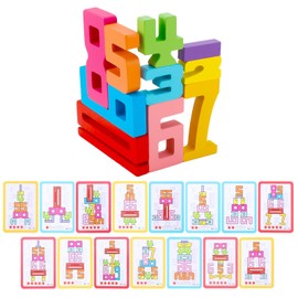 Wooden Stacking Building Blocks, 1-10 Number Wood Blocks Sensory Digit Blocks Puzzle Game Balancing Competition Montessori Toys for 3+ Years Old Kids Boys Girls Learning Toys Gifts