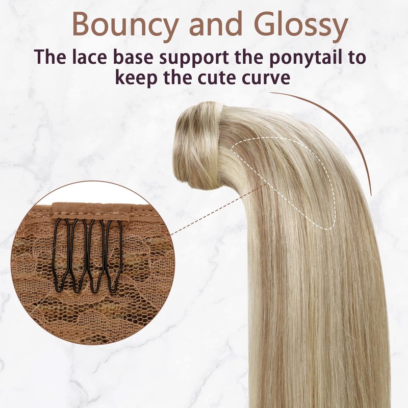 Runature Ponytail Real Hair Blonde Highlight, 30cm, Natural Clip-In Extensions,