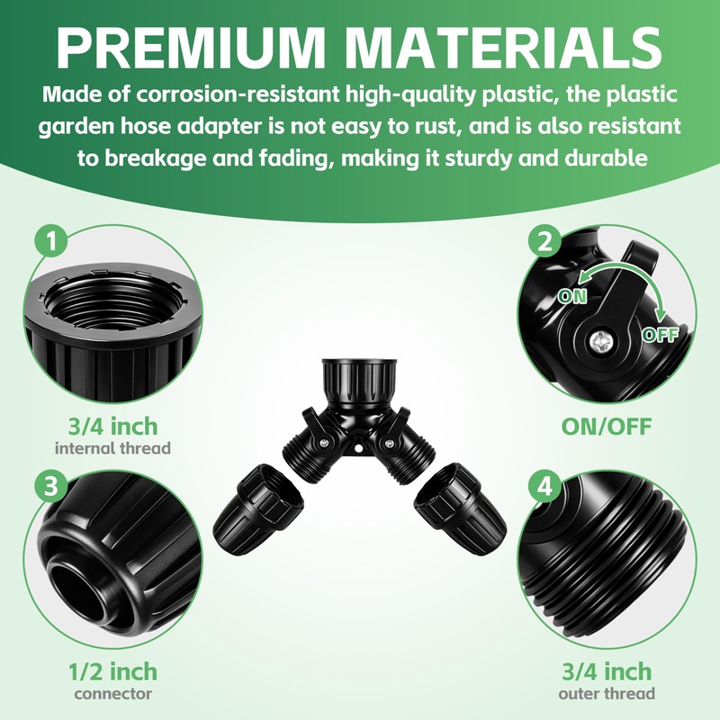 2 Way Y Splitter&1/2 Inch Drip Irrigation Tubing Faucet Connector