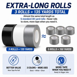 SWRT 9 Mil Duct Tape Heavy Duty, 2 in x 45 YD, 3-Pack, Black/Silver/White