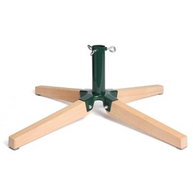 HarcoHome Foldable Christmas Tree Stand for 8ft Artificial Trees, Heavy-Duty Metal and Beech Wood Base with Deep Threads, Stable Fit for up to 1.25 in Pole Diameter, Xmas Tree Decoration (Green)