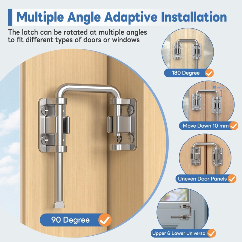 BiceNoning Sliding Door Loop Lock, 90/180 Degree Stainless Steel Patio