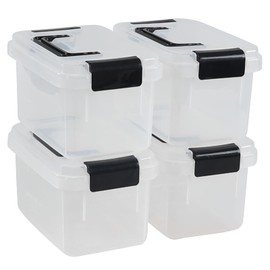 Ikando Set of 4 Mini Storage Box with Lid, 2 L Small Plastic Boxes with Handle, Clear