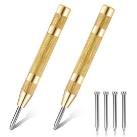 Automatic Center Punch 5 inch Hole Punch Spring Loaded Center Hole Punch with Adjustable Tension Spring Loaded Center Punch Tool for Metal Plastic Wood Glass 2 Pack(Gold)