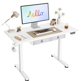 Agilestic Standing Desk with 2 Drawers, Adjustable Height Electric Desk with Storage, 48 x 24 Inches Sit Stand Up Computer Table for Work Office Home, White