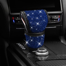 HQRNYP Bling Auto Gear Shift Knob Cover, Car Shifter Cover, Sparkly Crystal Rhinestones Gear Shift Knob Cover for Women Girls, PU Leather Shift Gear Cover with Bling Accessories Fit Cars (Blue)