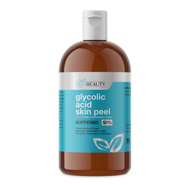 GLYCOLIC Acid 50% Skin Chemical Peel - BUFFERED - Alpha Hydroxy (AHA) For Acne, Oily Skin, Wrinkles, Blackheads, Large Pores,Dull Skin… (8oz/240ml)