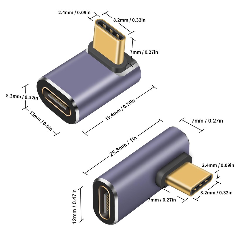Duttek USB C Extension Adapter 100W, Right Angle USB C