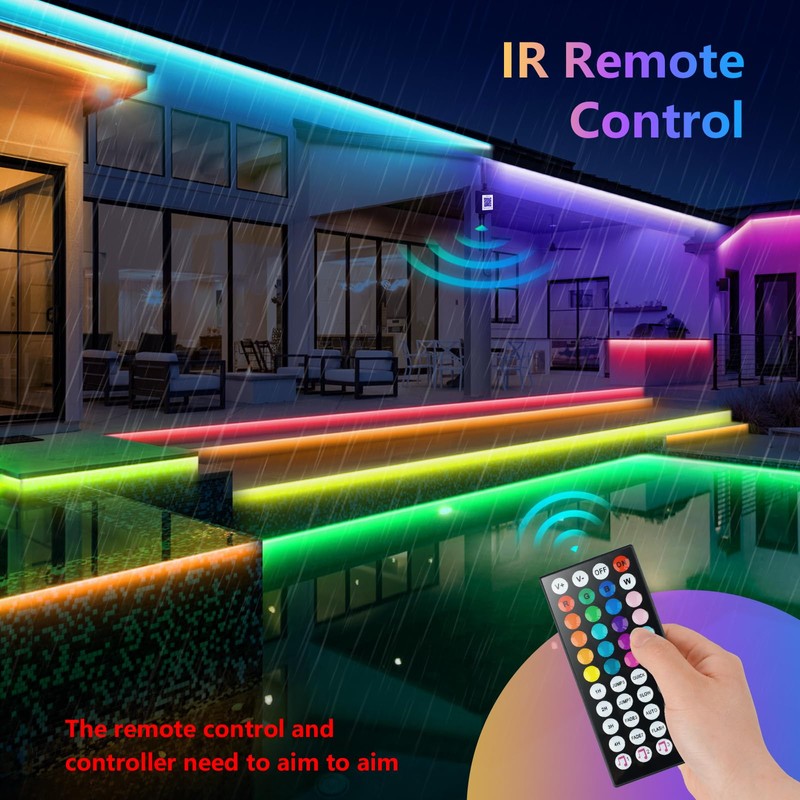 150Ft Outdoor RGB LED Strip Lights with IR Remote &