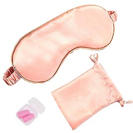 HappyDaily Silk Sleep Mask Set with Luxury Travel Pouch and Boxed Ear Plug - Soft and Comfortable Eye Shade Eye Cover for Full Night Sleep,Nap,Travel (Pink)
