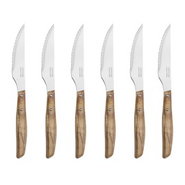 Arcos 4 Inch Steak Knife Set of 6. Pocket Knife Pack with Smooth Edge for Cutting and Fillet Meat. Stainless Steel Blade and Pack-Wood Handle. Brown Color. Series Mesa