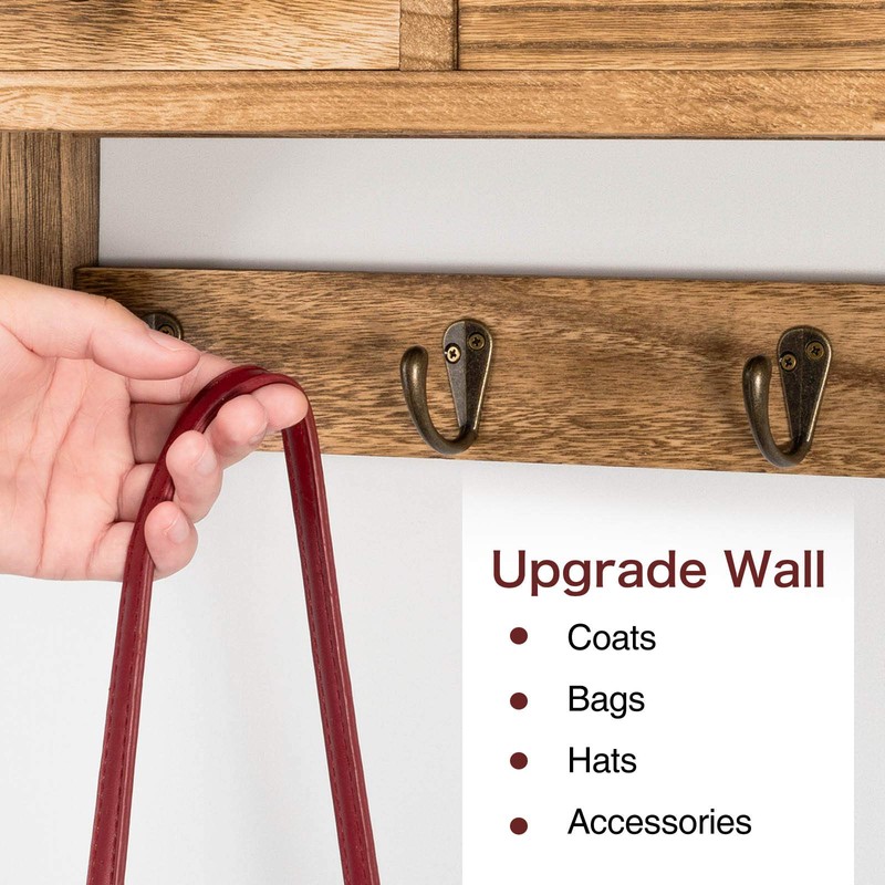 Emfogo Coat Hooks Mounted, Rustic Wood Coat Rack Mount Shelf