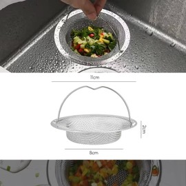 Kitchen Sink Strainer, 3 Pack Stainless Steel Sink Drain Strainer, Dia 8cm Kitchen Sink Strainer Plug Stainless Steel Large Sink Sieve with Lift-up Handle for Bathroom and Kitchen