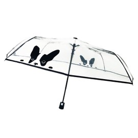 SMARTBULLE Transparenter Faltbarer Regenschirm - Kompakt; Stabil; Windbeständig; Automatisch öffnend; Durchmesser=98cm; Damenregenschirm; HUNDEMOTIV.