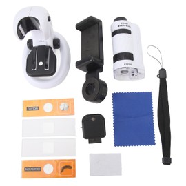 Kids Science Microscope Kit Portable Detachable Stand LED Dual Light 60 to 180X for 6 Years Old and Above Students