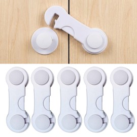 Baby Proof Cabinet Locks – 5 Pack Child Safety Latches for Cabinets, Drawers, Fridge, Pantry & Closet | No Drill Adhesive Cabinet Door Locks | Easy for Adults, Hard for Kids (White)