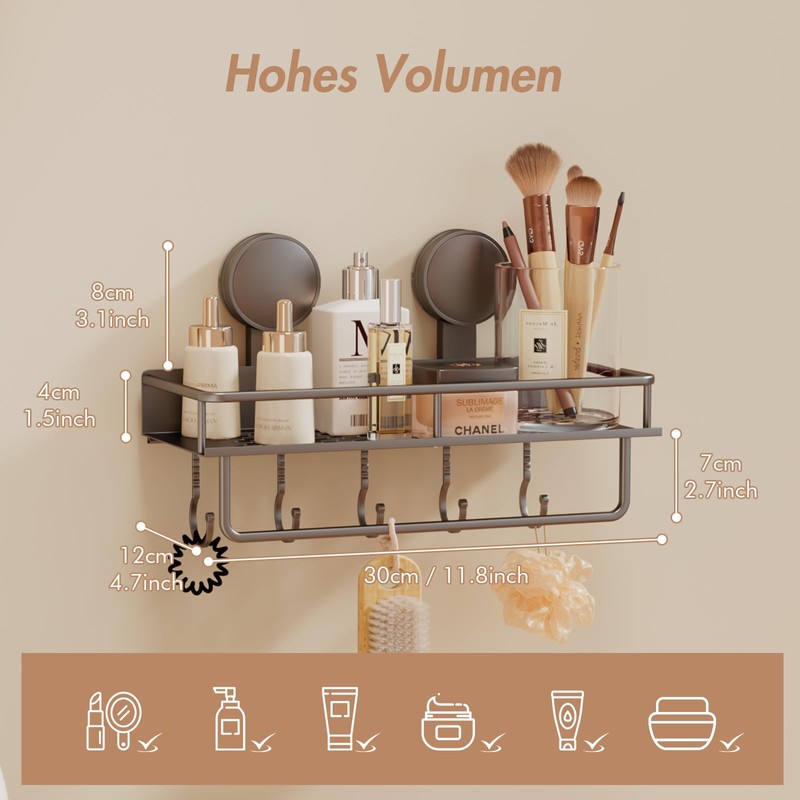 RUIHANDA Suction Cup Shower Shelf without Drilling, 30 cm Length,