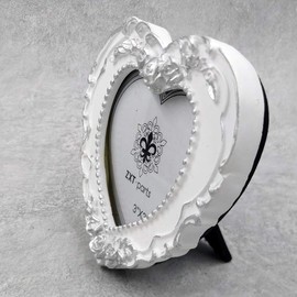 ZXT-parts 3x3 Picture Frame Heart White & Silver Edge Frame. Resin Handmade Photo Frame. Glass Panel. Black Suede Cover.European Style Suitable for Wall or Desktop.