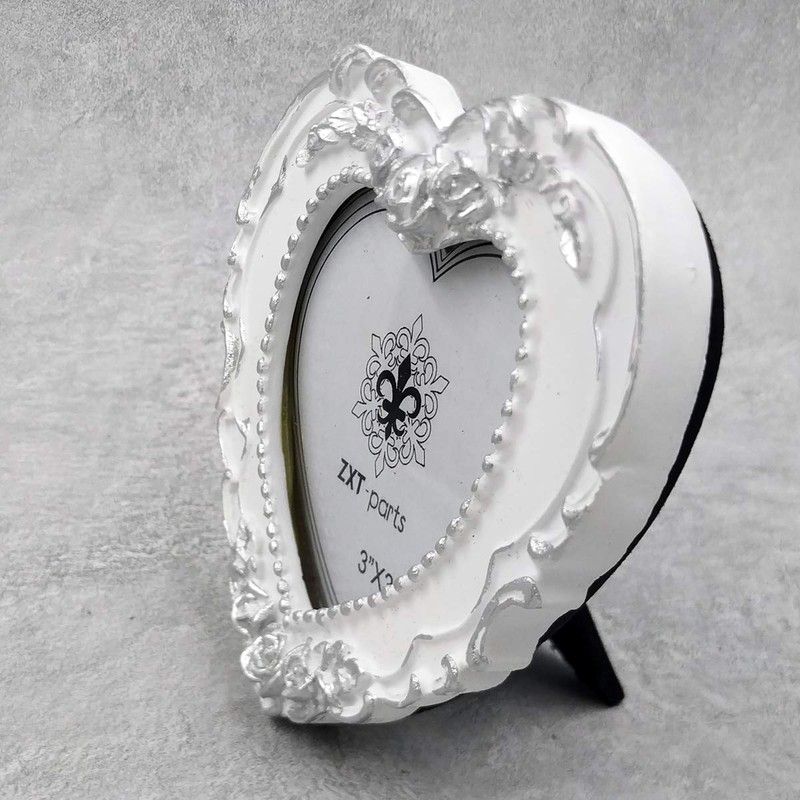 ZXT-parts 3x3 Picture Frame Heart White & Silver Edge Frame.