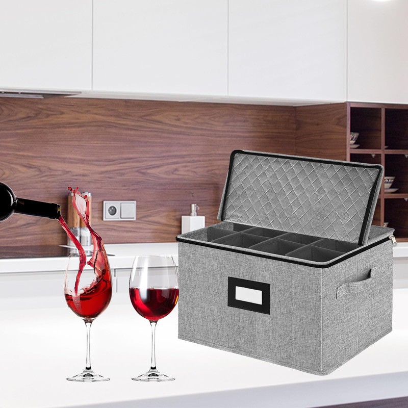 VERONLY Stemware Storage Cases,Quilted Wine glass Storage Boxes with Divider-China