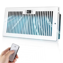 VELLEE VELLEE Quiet Register Booster Fan Fits 6" x 12" (Duct Opening Cutout), 10-Speed Smart Heating Cooling AC Vent Booster Fan w/Remote Control & Thermostat Control (White) - Corded