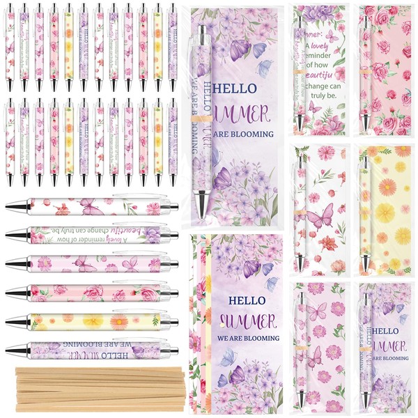 48 Sets Summer Gifts Pens Bulk 48 Butterfly Flower Pens,