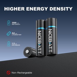 NICEBATT Lithium AA Batteries 3500mAh 16 Count, 1.5V High Capacity Double A Battery for Blink Camera Freezer Thermometer etc