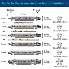 AHDXKUE 6PCS Damaged Screw Remover and Extractor Bit Set with 3 Twist Drill Bit, Screw Extractor Set Tool, Model HSS 6542 Broken Bolt Extractor for Stripped, Rusted, and Stubborn Screws