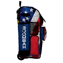 Boombah Rolling Superpack Baseball/Softball Gear Bag - Telescopic Handle - Holds 4 Bats - Wheeled Version - USA Softball Royal Blue/Red/Optic Yellow
