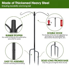 Rexwnadu Adjustable 2 Pack 76 INCH Double Shepherds Hooks for Outdoor, Heavy Duty Two Sided Bird Feeder Pole for Hanging Plant Baskets, Solar Light Lanterns, Wind Chimes